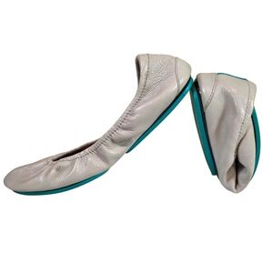Tieks by Gavrieli Cream Leather Ballet Flats Size 9 Teal Sole Foldable